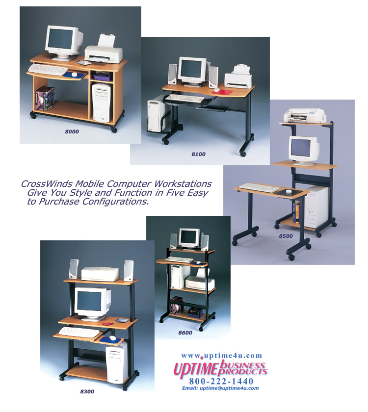 Crosswinds Computer Carts come in five preconfigured easy to order and assemble models.