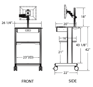 medical computer cart dimensions