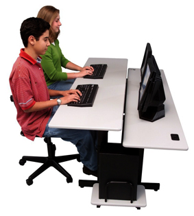 Height-Adjustable Computer Training Desks with Independently Adjustable Sections